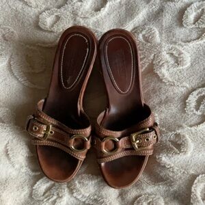 Coach Brown Leather Mules with Gold Buckle